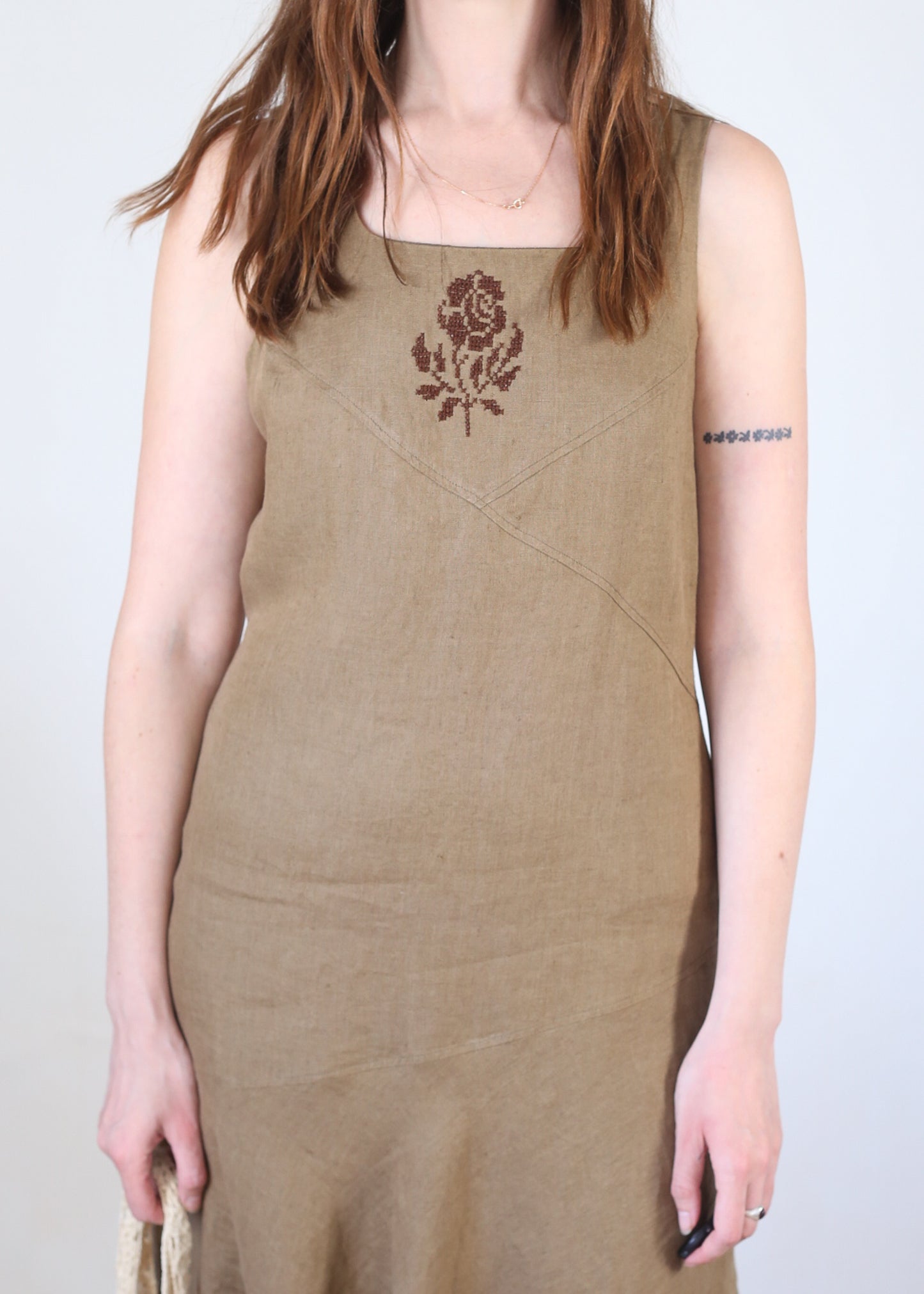 brown linen dress, M