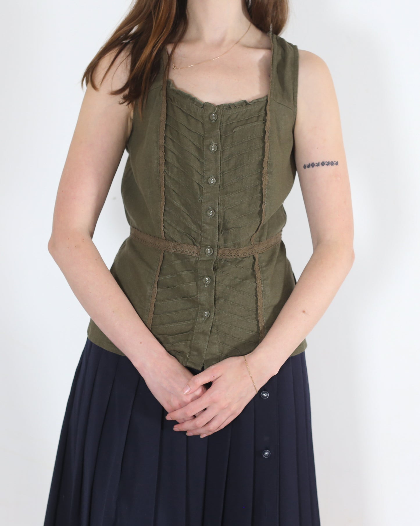 olive green blouse, M