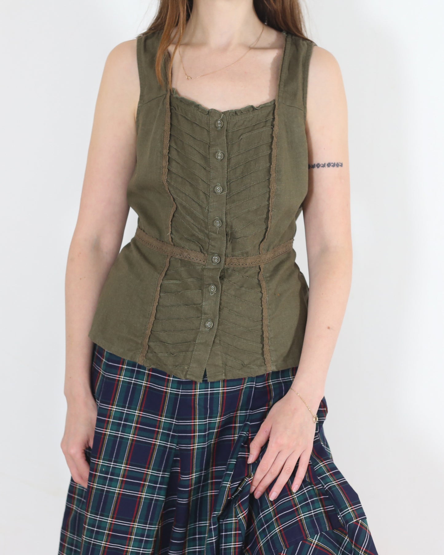 olive green blouse, M