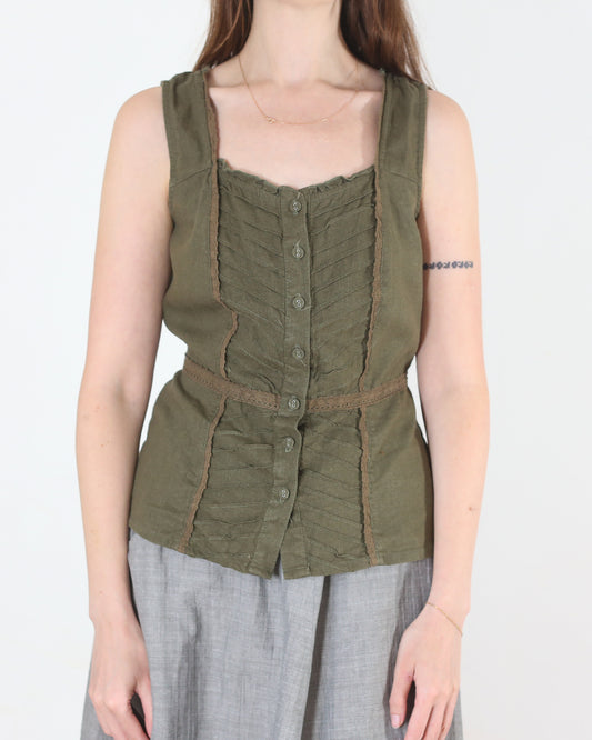 olive green blouse, M