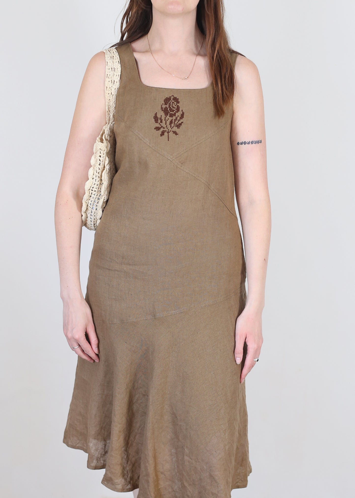 brown linen dress, M