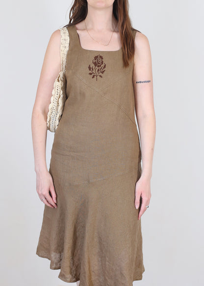brown linen dress, M