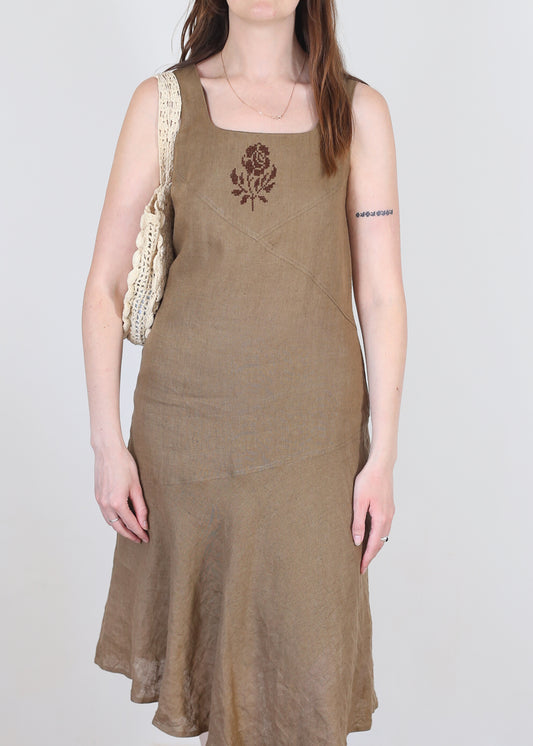 brown linen dress, M