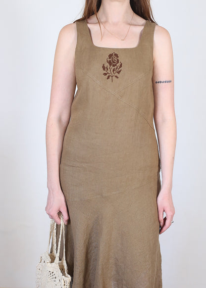 brown linen dress, M