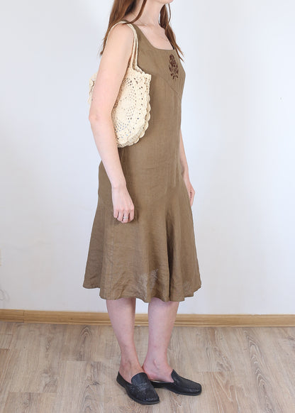 brown linen dress, M