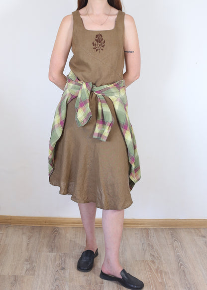 brown linen dress, M