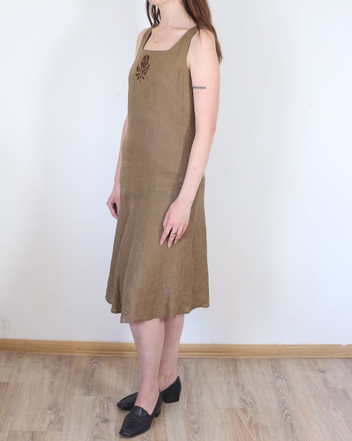 brown linen dress, M