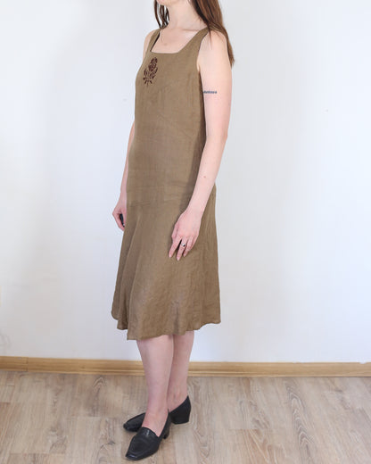 brown linen dress, M