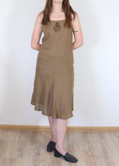 brown linen dress, M