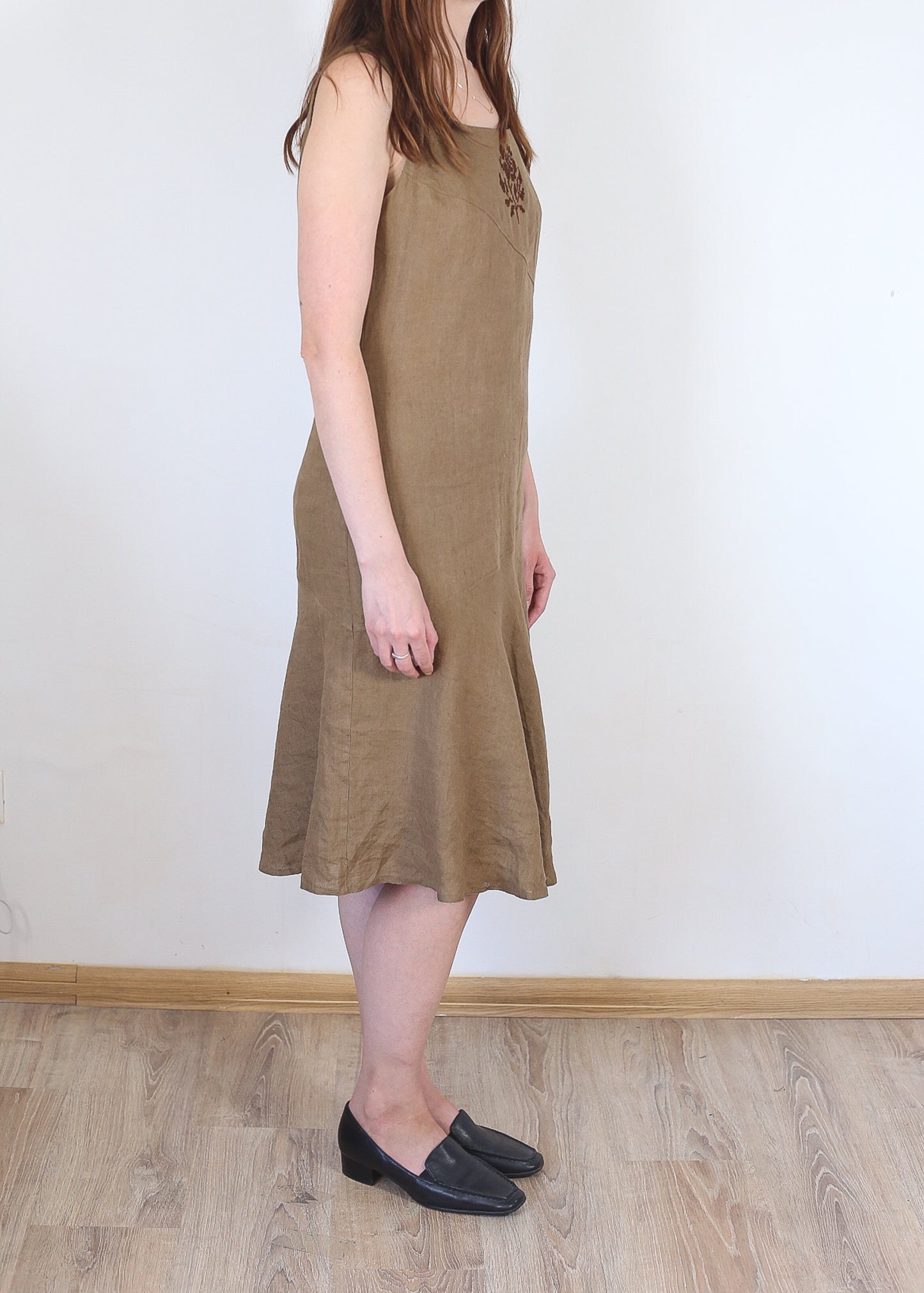 brown linen dress, M