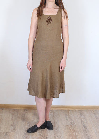 brown linen dress, M