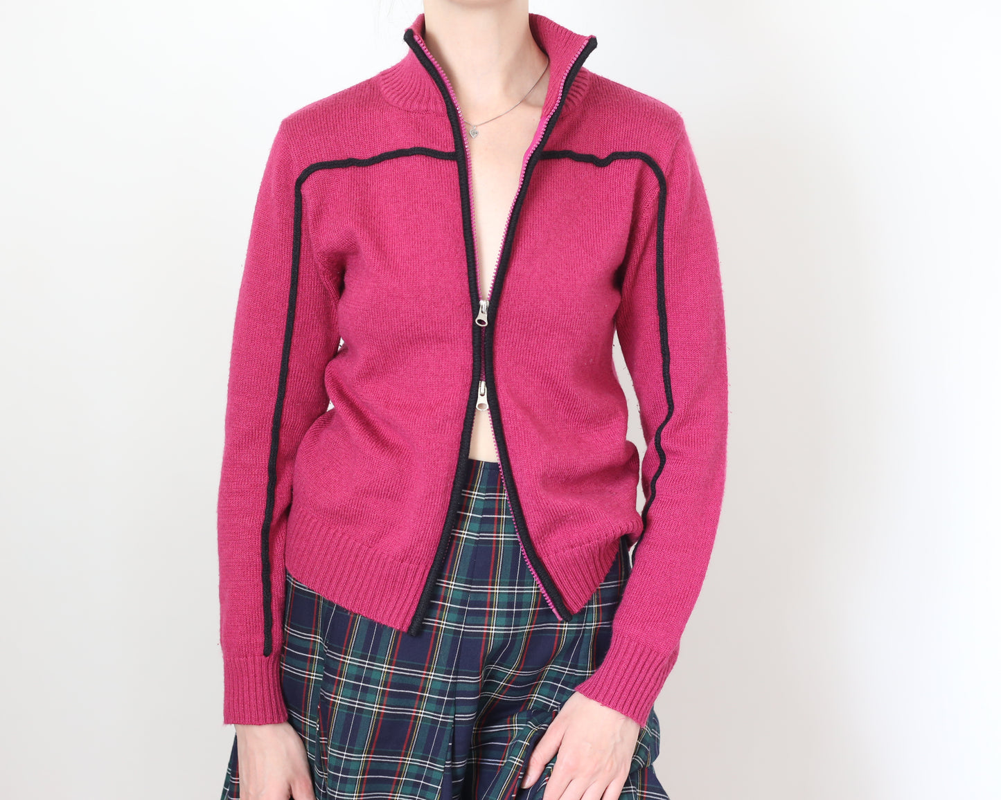 magenta zip up cardigan