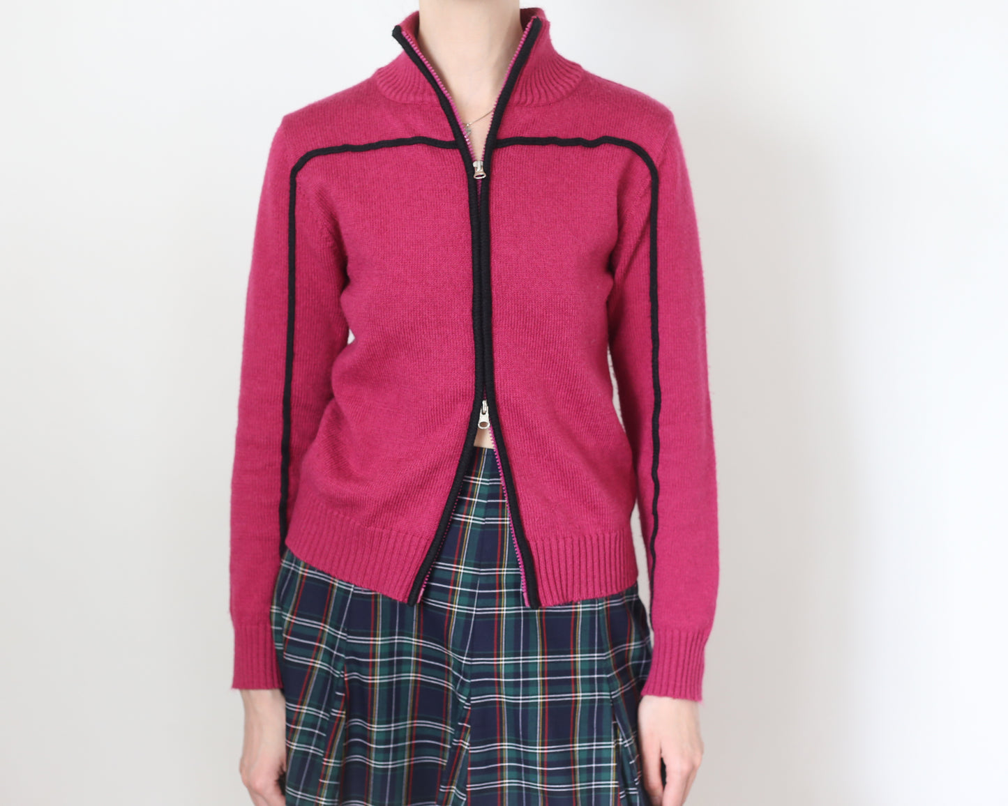 magenta zip up cardigan