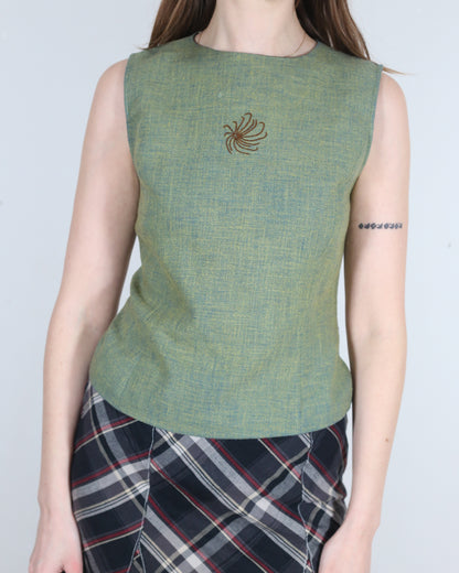 dusty green top, S-M